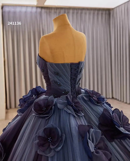 Luxury Navy Blue Petal Wedding Gown 3D Flower Debutante Dresses 241136-Quinceanera Dresses 2025 -Viniodress-Navy-Custom Size-