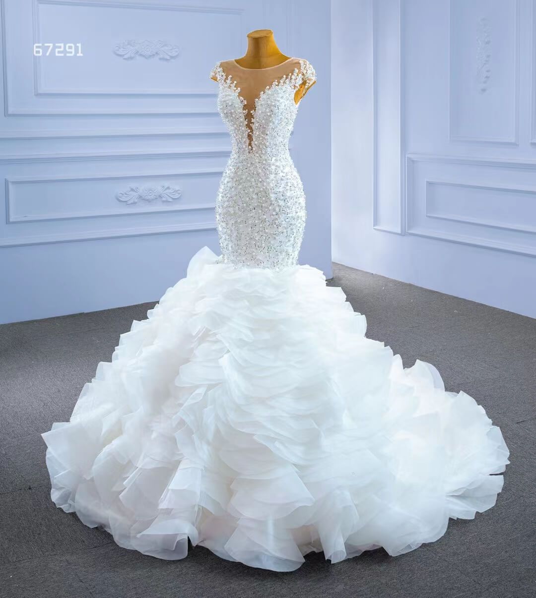 Luxury Pearl Beaded Mermaid Ruffle Wedding Dresses 67291-wedding dresses 2025 -Viniodress-Ivory-Custom Size-