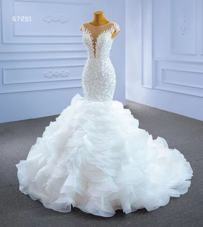 Luxury Pearl Beaded Mermaid Ruffle Wedding Dresses 67291-wedding dresses 2025 -Viniodress-Ivory-Custom Size-