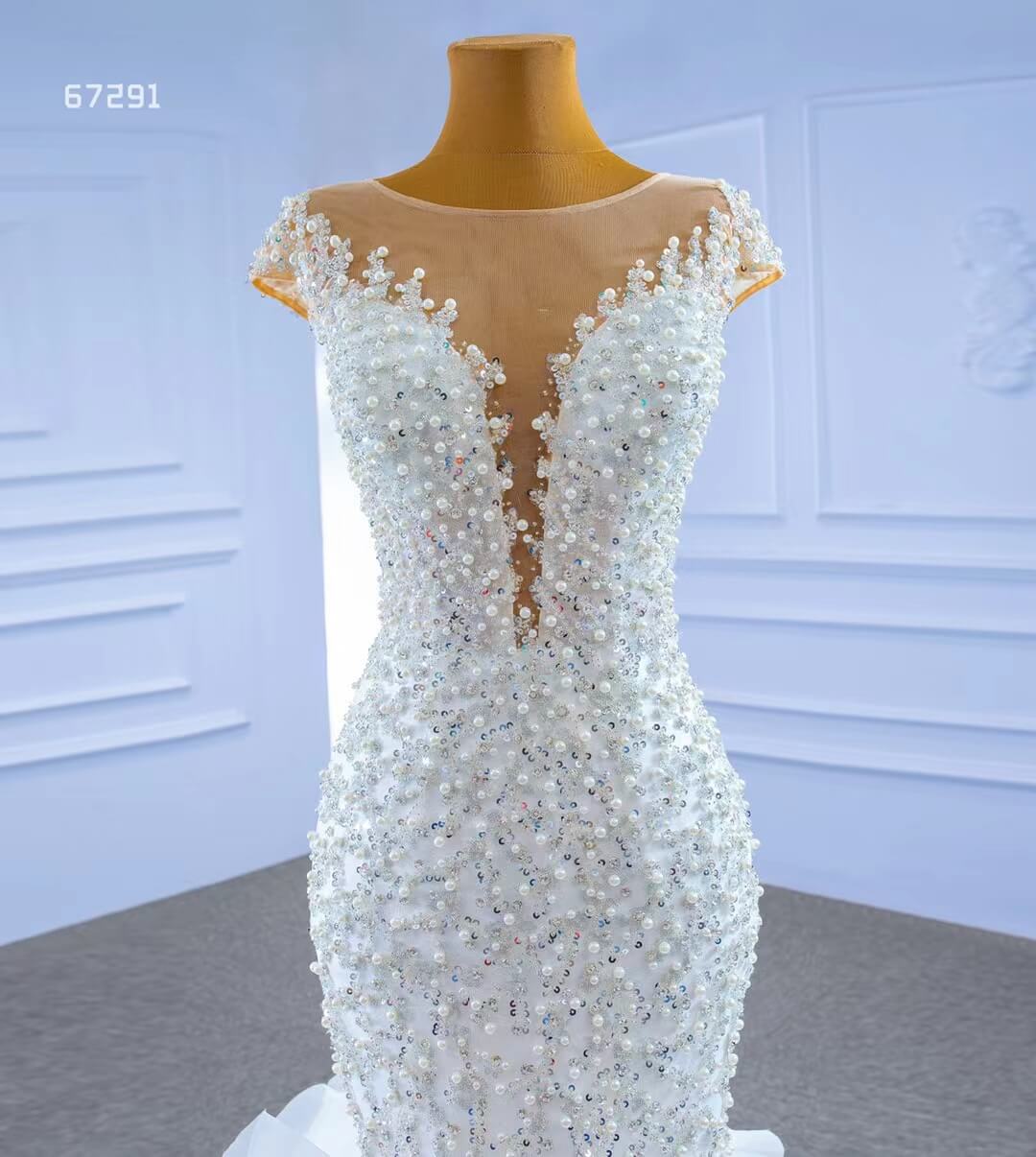 Luxury Pearl Beaded Mermaid Ruffle Wedding Dresses 67291-wedding dresses 2025 -Viniodress-Ivory-Custom Size-