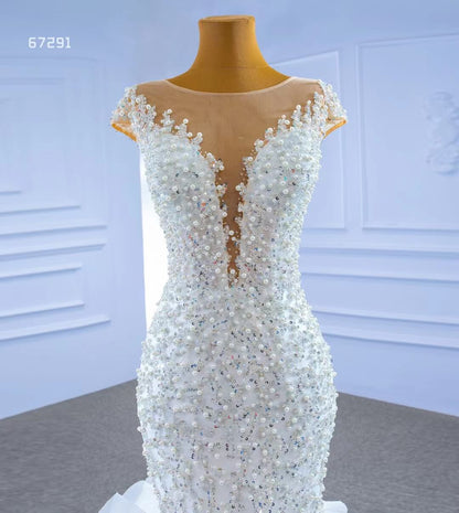 Luxury Pearl Beaded Mermaid Ruffle Wedding Dresses 67291-wedding dresses 2025 -Viniodress-Ivory-Custom Size-