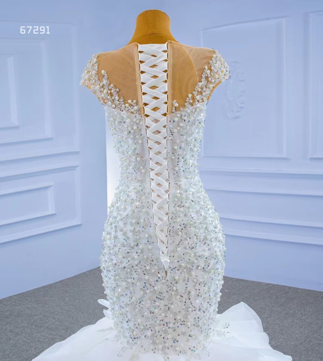 Luxury Pearl Beaded Mermaid Ruffle Wedding Dresses 67291-wedding dresses 2025 -Viniodress-Ivory-Custom Size-
