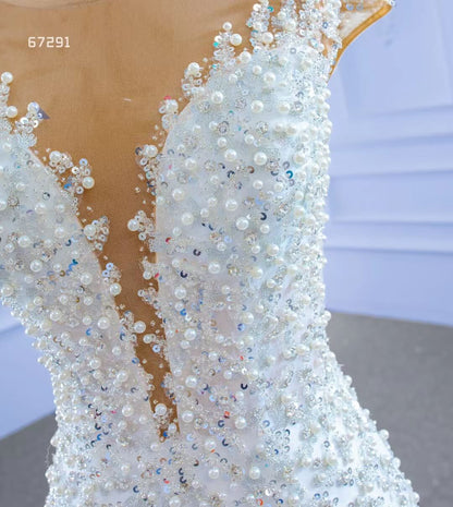 Luxury Pearl Beaded Mermaid Ruffle Wedding Dresses 67291-wedding dresses 2025 -Viniodress-Ivory-Custom Size-