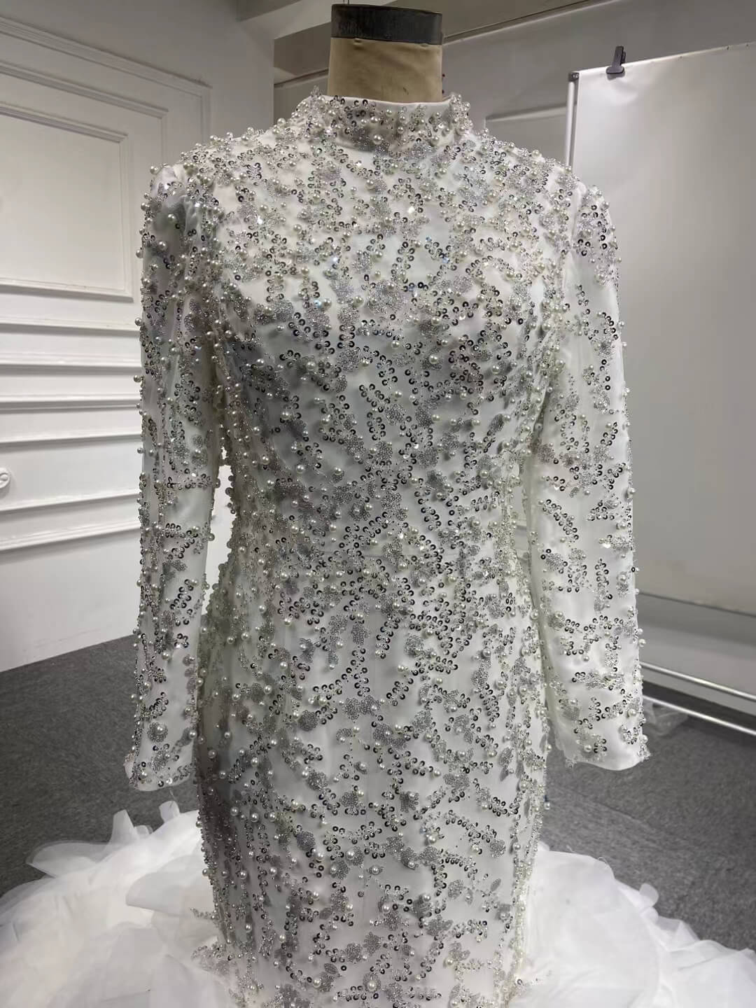 Luxury Pearl Beaded Mermaid Ruffle Wedding Dresses 67291-wedding dresses 2025 -Viniodress-Ivory-Custom Size-