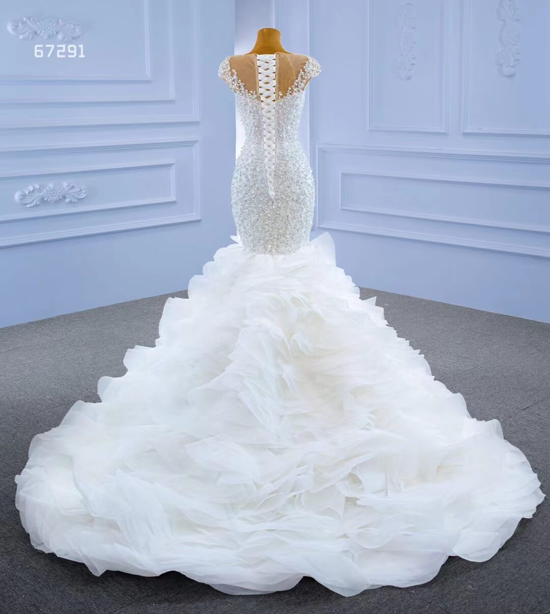 Luxury Pearl Beaded Mermaid Ruffle Wedding Dresses 67291-wedding dresses 2025 -Viniodress-Ivory-Custom Size-