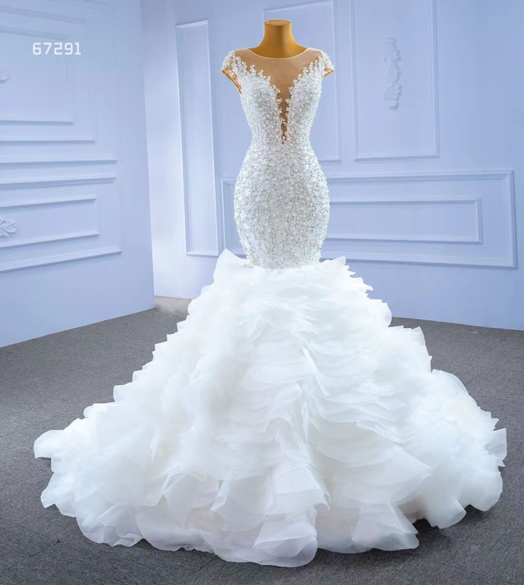 Luxury Pearl Beaded Mermaid Ruffle Wedding Dresses 67291-wedding dresses-Viniodress-Viniodress