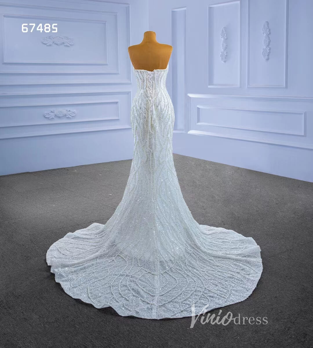 Luxury Pearl Beaded Mermaid Wedding Dresses Vintage 20s Bridal Gown 67   Viniodress