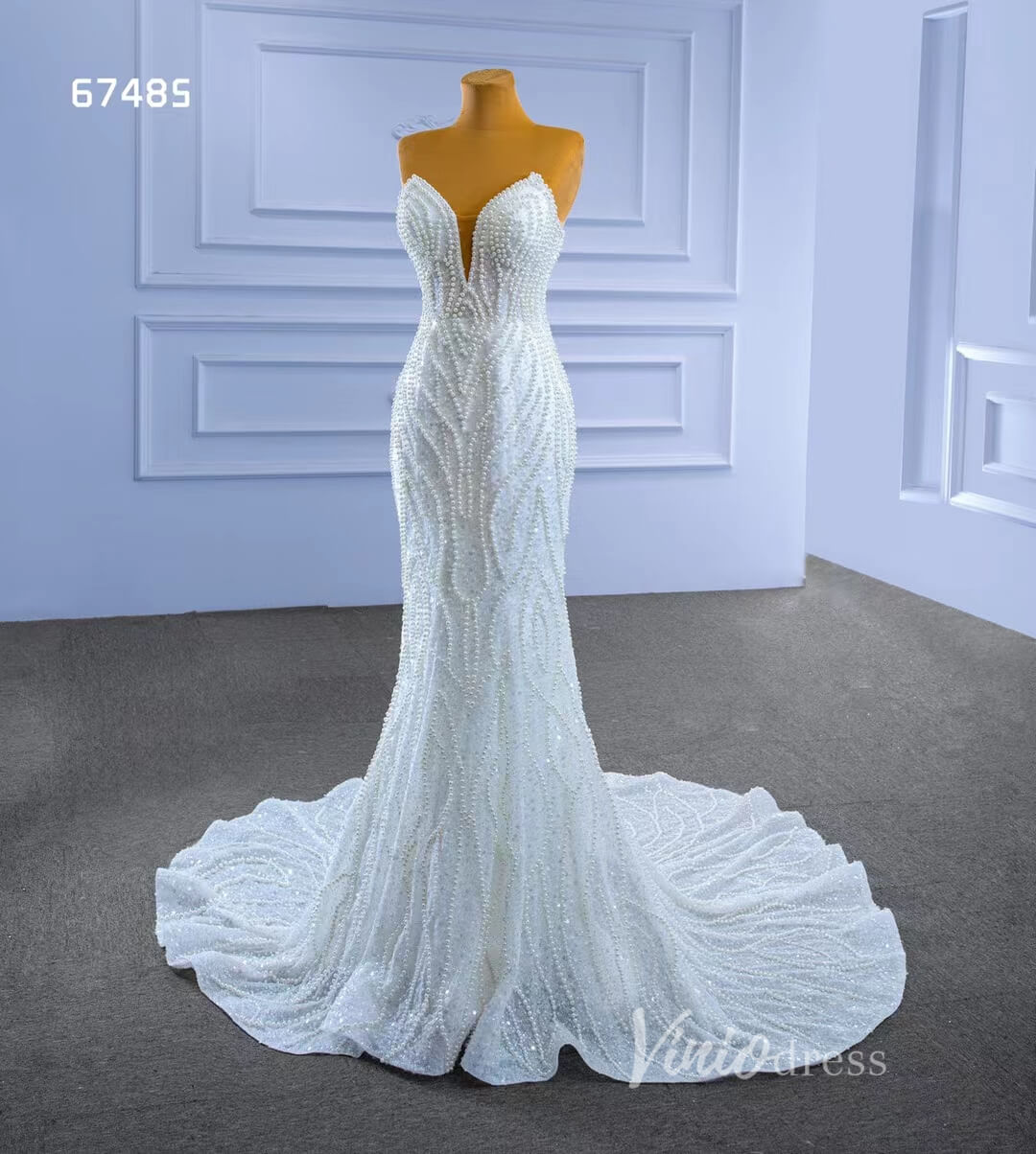 Luxury Pearl Beaded Mermaid Wedding Dresses Vintage 20s Bridal Gown 67 Viniodress Luxury Pearl Beaded Mermaid Wedding Dresses Vintage 20s Bridal Gown 67 Viniodress