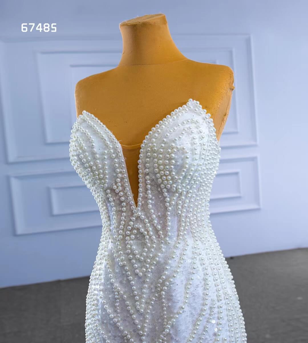 Luxury Pearl Beaded Mermaid Wedding Dresses Vintage 20s Bridal Gown 67485-Evening Dresses 2025 -Viniodress-Ivory-Custom Size-