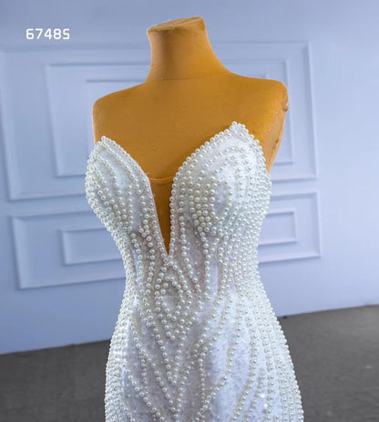 Luxury Pearl Beaded Mermaid Wedding Dresses Vintage 20s Bridal Gown 67485-Evening Dresses 2025 -Viniodress-Ivory-Custom Size-