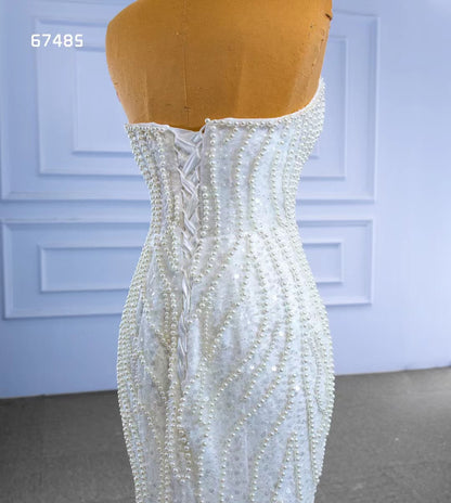 Luxury Pearl Beaded Mermaid Wedding Dresses Vintage 20s Bridal Gown 67485-Evening Dresses 2025 -Viniodress-Ivory-Custom Size-