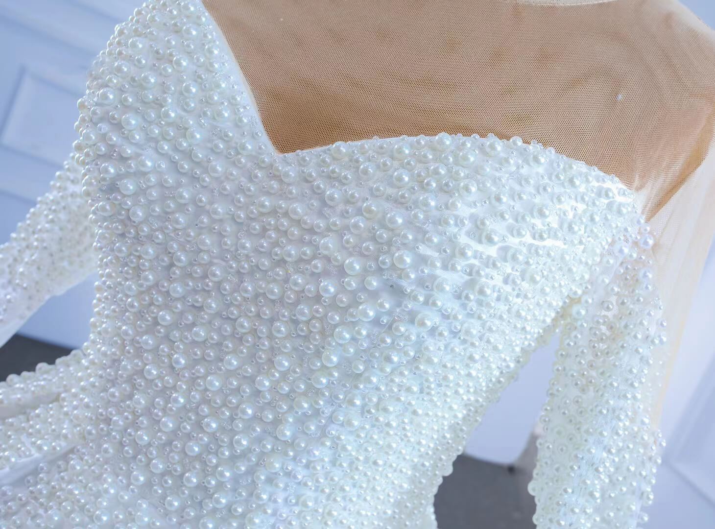 Luxury Pearl Wedding Dresses Modest Satin Wedding Gown 67279-wedding dresses 2025 -Viniodress-As Picture-Custom Size-