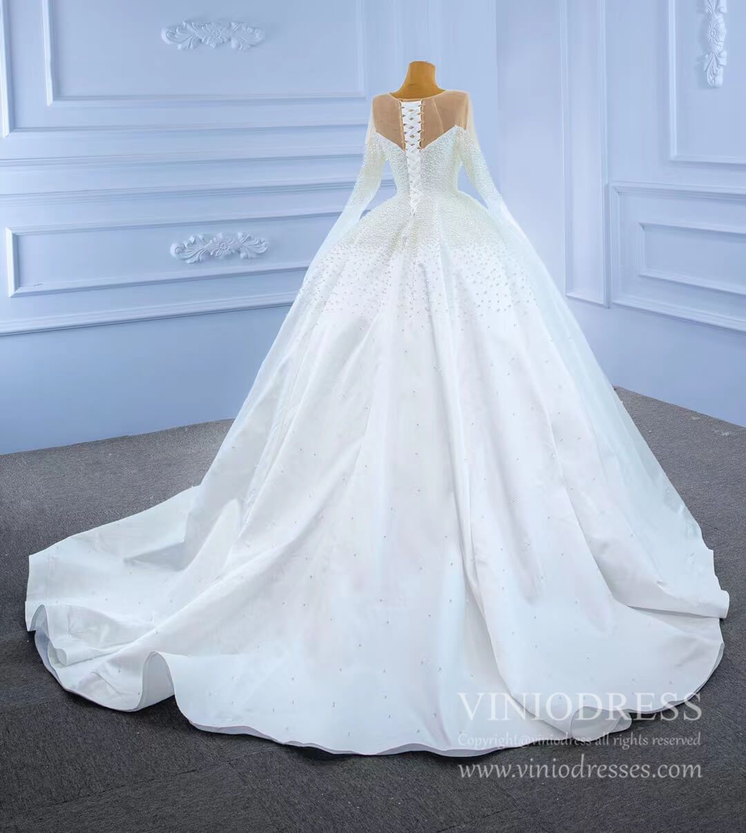 Luxury Pearl Wedding Dresses Modest Satin Wedding Gown 67279-wedding dresses 2025 -Viniodress-As Picture-Custom Size-