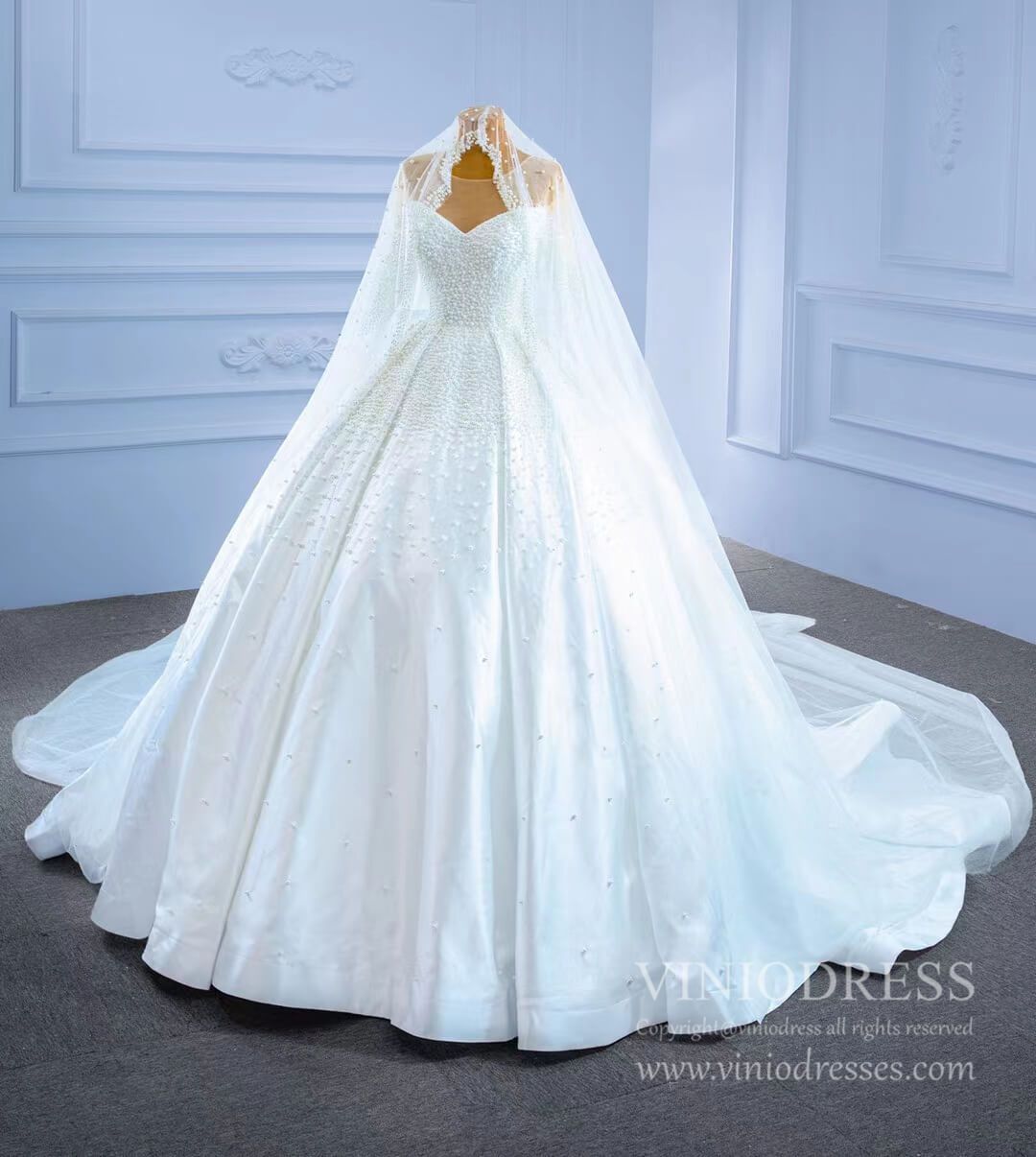 Luxury Pearl Wedding Dresses Modest Satin Wedding Gown 67279-wedding dresses 2025 -Viniodress-As Picture-Custom Size-