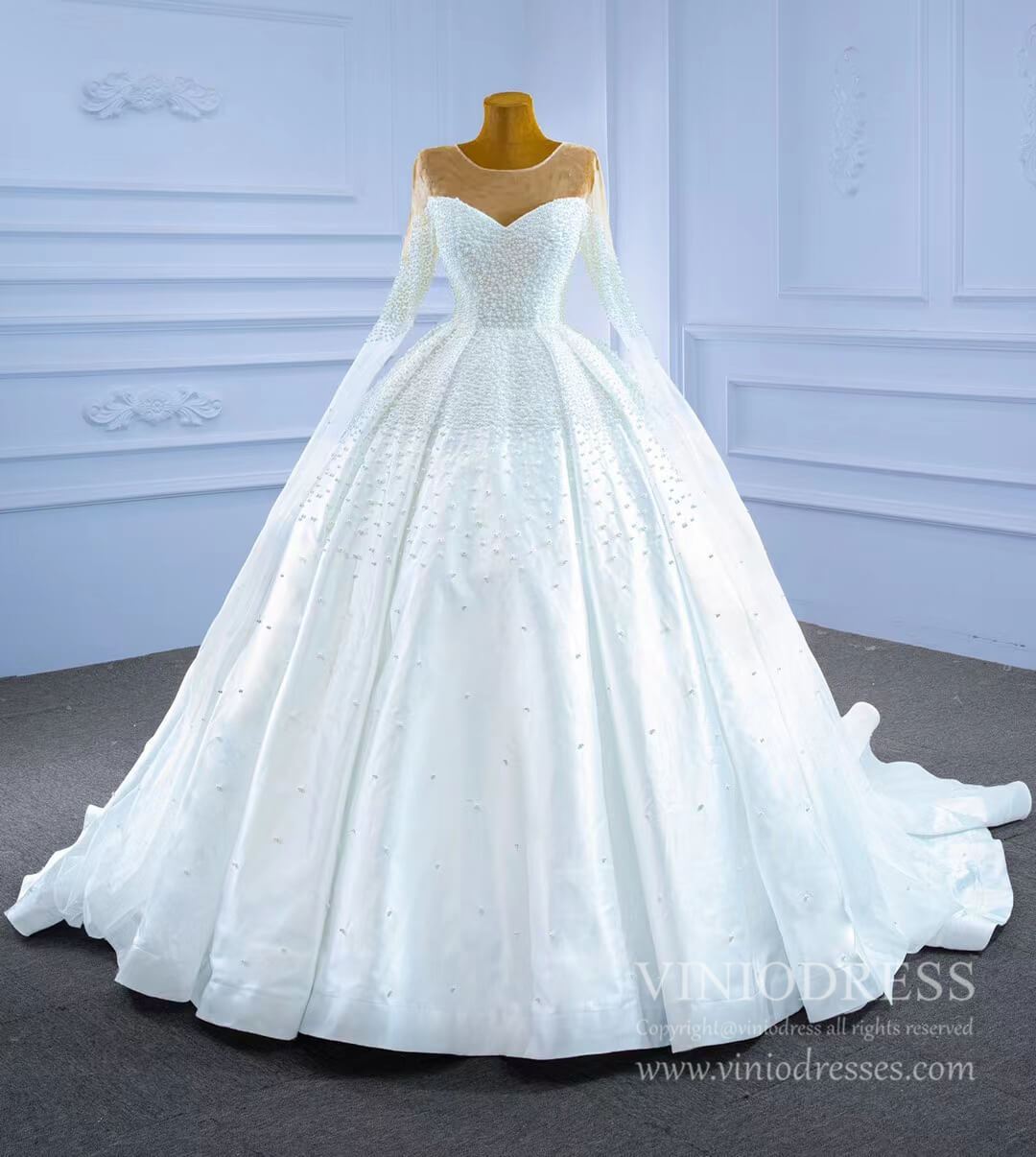 Luxury Pearl Wedding Dresses Modest Satin Wedding Gown 67279-wedding dresses 2025 -Viniodress-As Picture-Custom Size-