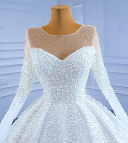Luxury Pearl Wedding Dresses Modest Satin Wedding Gown 67279-wedding dresses 2025 -Viniodress-As Picture-Custom Size-