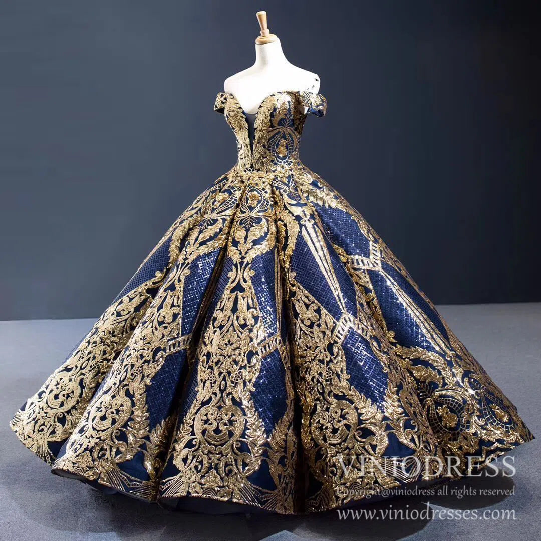 Luxury Red Couture Prom Dresses Gold Princess Quinceanera Dress 67026 viniodress-Quinceanera Dresses 2025 -Viniodress-Red-Custom Size-