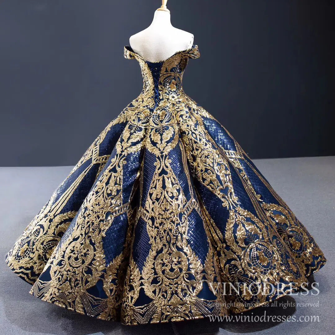 Luxury Red Couture Prom Dresses Gold Princess Quinceanera Dress 67026 viniodress-Quinceanera Dresses 2025 -Viniodress-Red-Custom Size-