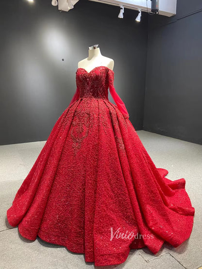 Luxury Red Wedding Dresses Long Sleeve Sweet 16 Dress 67160-Quinceanera Dresses 2025 -Viniodress-Red-Custom Size-