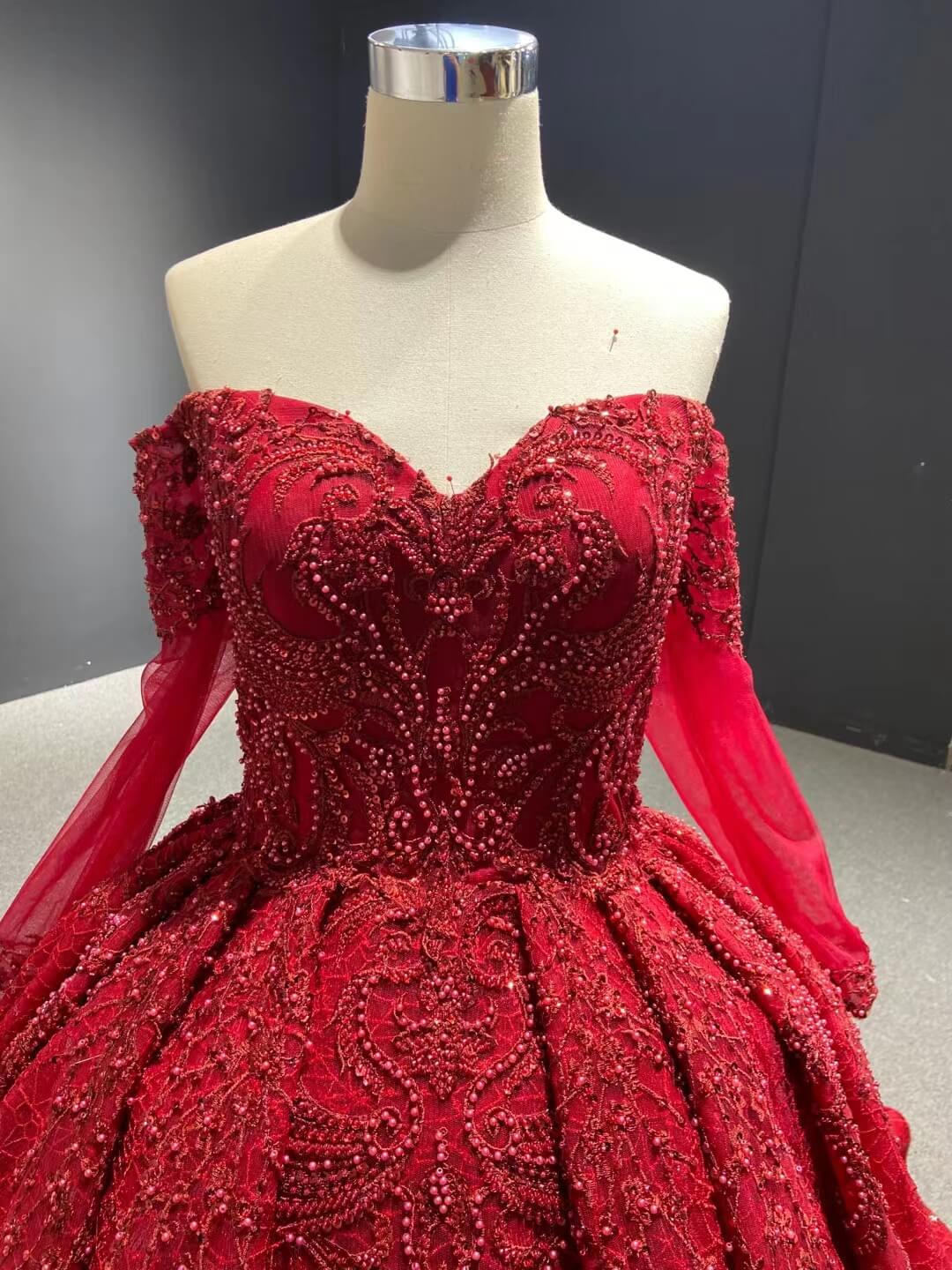 Luxury Red Wedding Dresses Long Sleeve Sweet 16 Dress 67160-Quinceanera Dresses 2025 -Viniodress-Red-Custom Size-