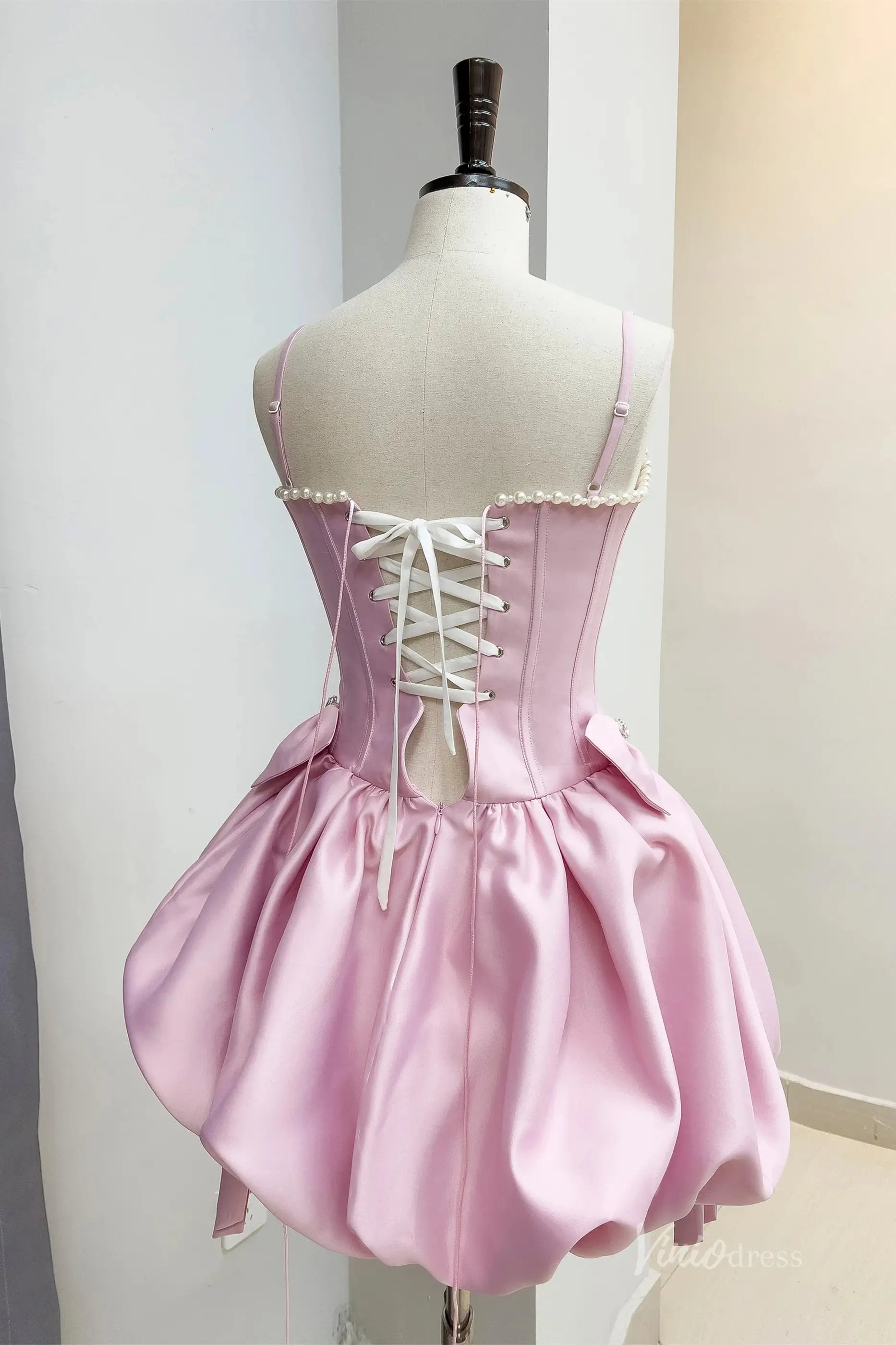 Luxury Rhinestone Corset Mini Homecoming Dress with Bubble Skirt and Lace-Up Back – H1120-Homecoming Dresses 2025 -Viniodress-Pink-Custom Size-