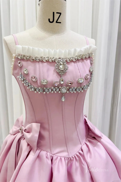 Luxury Rhinestone Corset Mini Homecoming Dress with Bubble Skirt and Lace-Up Back – H1120-Homecoming Dresses 2025 -Viniodress-Pink-Custom Size-