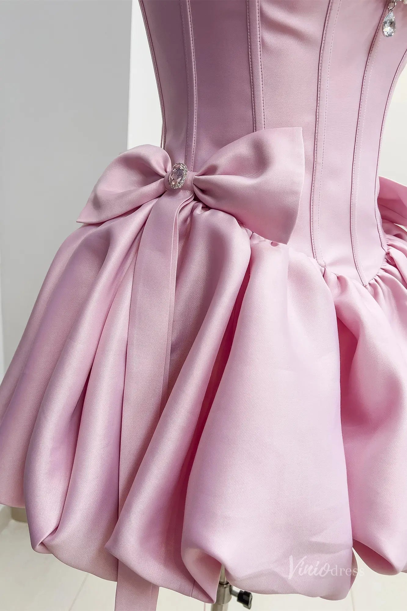 Luxury Rhinestone Corset Mini Homecoming Dress with Bubble Skirt and Lace-Up Back – H1120-Homecoming Dresses 2025 -Viniodress-Pink-Custom Size-