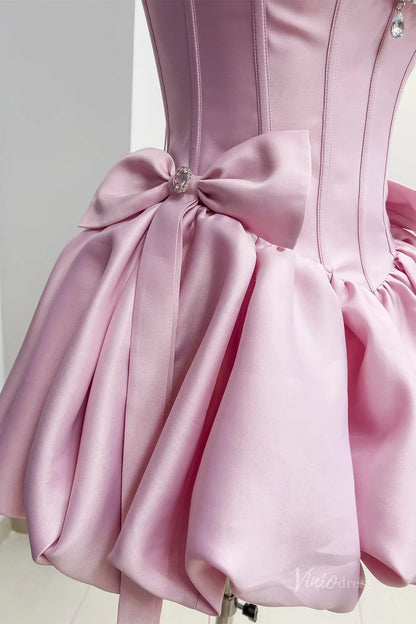 Luxury Rhinestone Corset Mini Homecoming Dress with Bubble Skirt and Lace-Up Back – H1120-Homecoming Dresses 2025 -Viniodress-Pink-Custom Size-