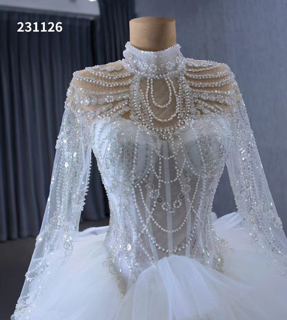 Luxury Ruffle Ball Gown Wedding Dresses Plus Size Long Sleeve 231126-wedding dresses 2025 -Viniodress-Ivory-Custom Size-