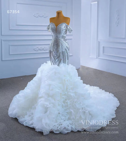 Luxury Ruffled Beaded Mermaid Wedding Gown 67354 VINIODRESS-wedding dresses 2025 -Viniodress-As Picture-Custom Size-