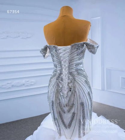 Luxury Ruffled Beaded Mermaid Wedding Gown 67354 VINIODRESS-wedding dresses 2025 -Viniodress-As Picture-Custom Size-