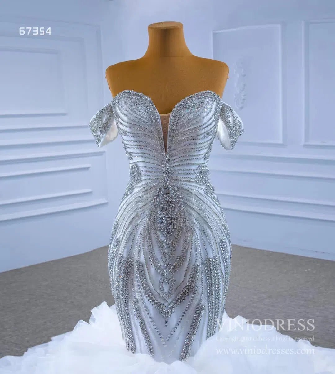 Luxury Ruffled Beaded Mermaid Wedding Gown 67354 VINIODRESS-wedding dresses 2025 -Viniodress-As Picture-Custom Size-