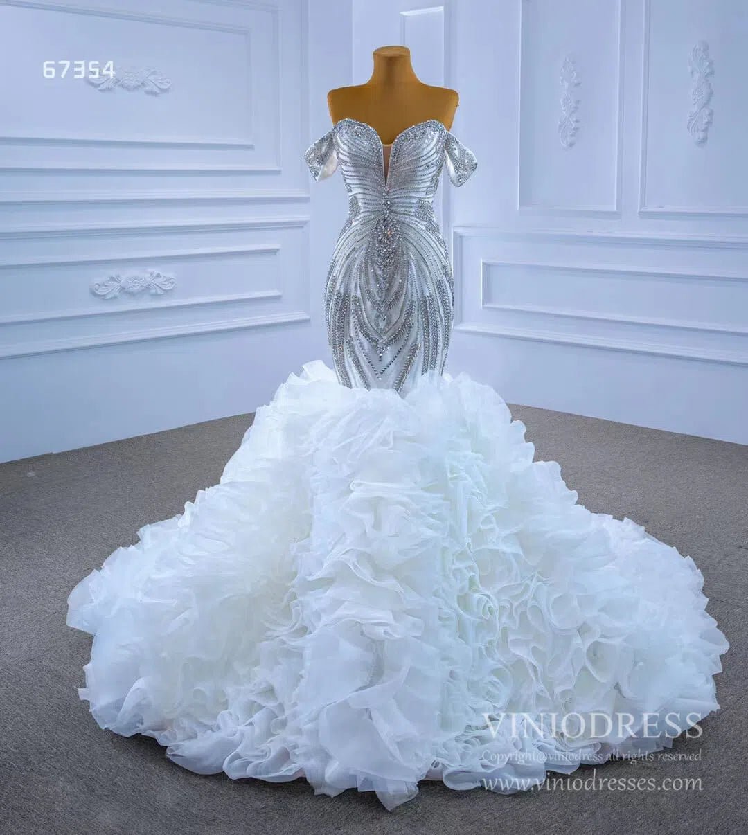 Luxury Ruffled Beaded Mermaid Wedding Gown 67354 VINIODRESS-wedding dresses 2025 -Viniodress-As Picture-Custom Size-