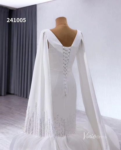 Luxury Ruffled Mermaid Wedding Dresses Extra Long Sleeve Bridal Gown Corset Back 241005-wedding dresses 2025 -Viniodress-Ivory-Custom Size-