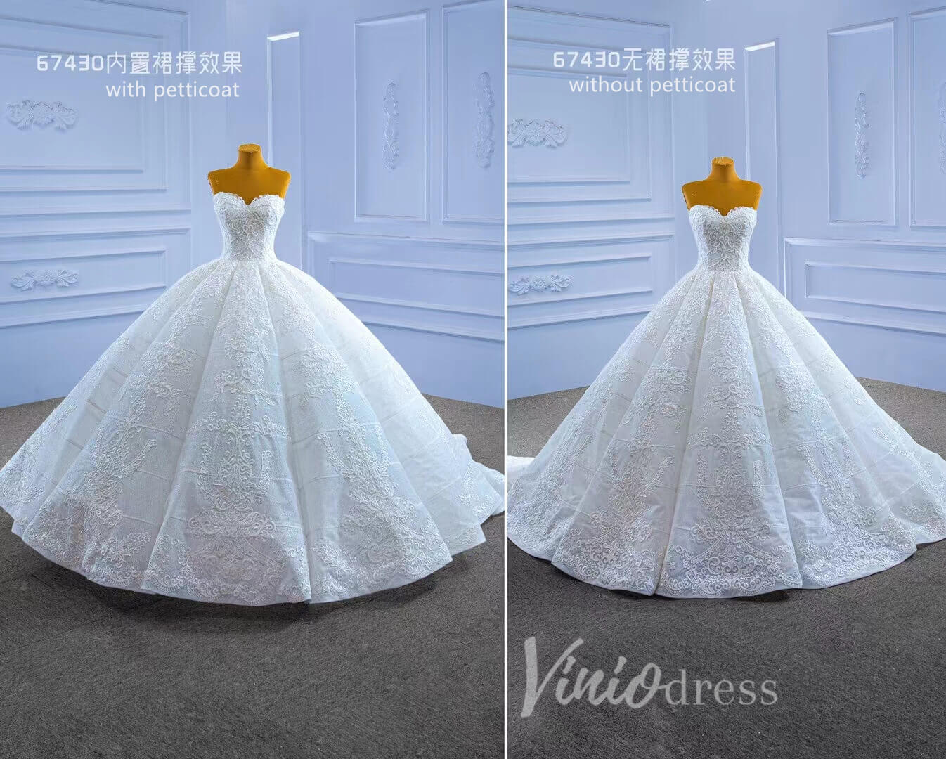 Luxury Strapless Ball Gown Sparkly Beaded Wedding Dress 67430 Viniodress-wedding dresses 2025 -Viniodress-Ivory-Custom Size-