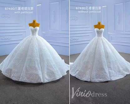 Luxury Strapless Ball Gown Sparkly Beaded Wedding Dress 67430 Viniodress-wedding dresses 2025 -Viniodress-Ivory-Custom Size-