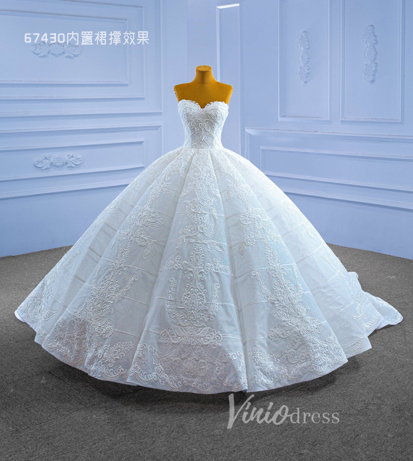 Luxury Strapless Ball Gown Sparkly Beaded Wedding Dress 67430 Viniodress-wedding dresses 2025 -Viniodress-Ivory-Custom Size-