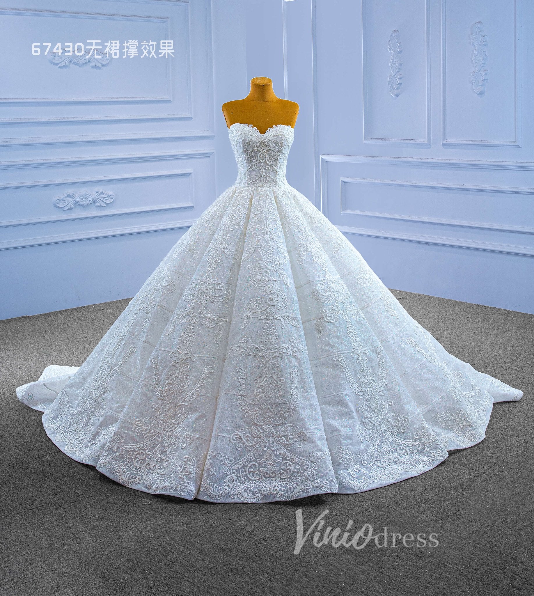 Luxury Strapless Ball Gown Sparkly Beaded Wedding Dress 67430 Viniodress-wedding dresses 2025 -Viniodress-Ivory-Custom Size-