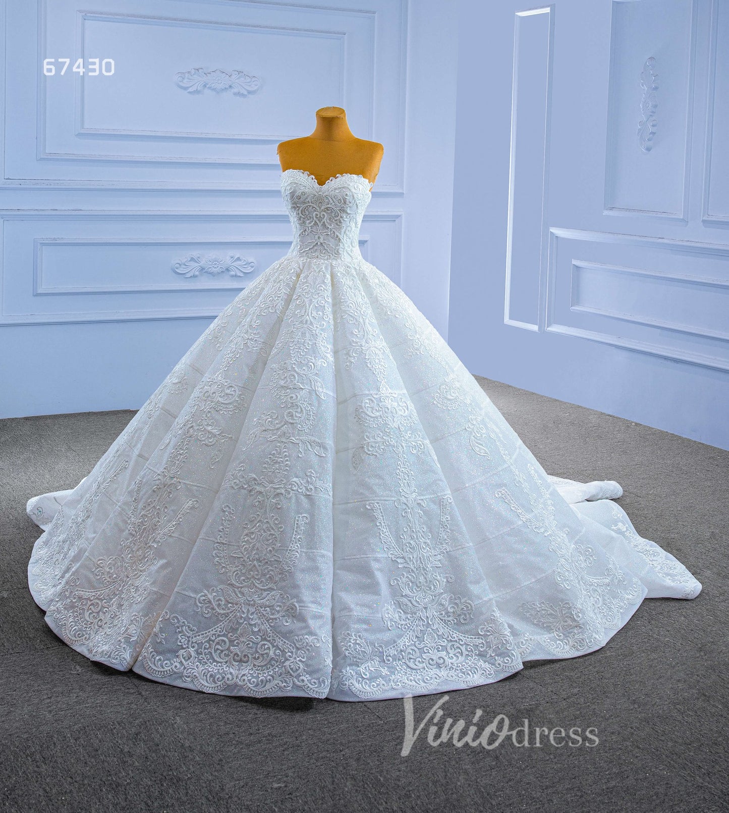 Luxury Strapless Ball Gown Sparkly Beaded Wedding Dress 67430 Viniodress-wedding dresses 2025 -Viniodress-Ivory-Custom Size-