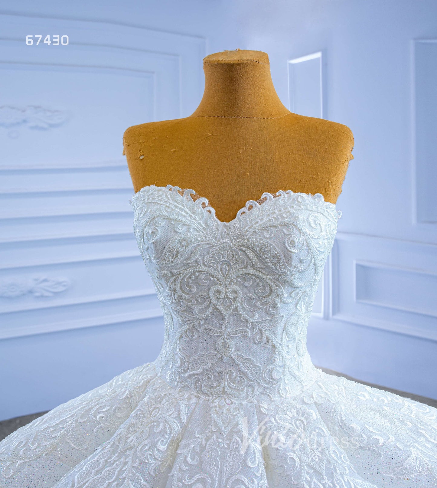 Luxury Strapless Ball Gown Sparkly Beaded Wedding Dress 67430 Viniodress-wedding dresses 2025 -Viniodress-Ivory-Custom Size-