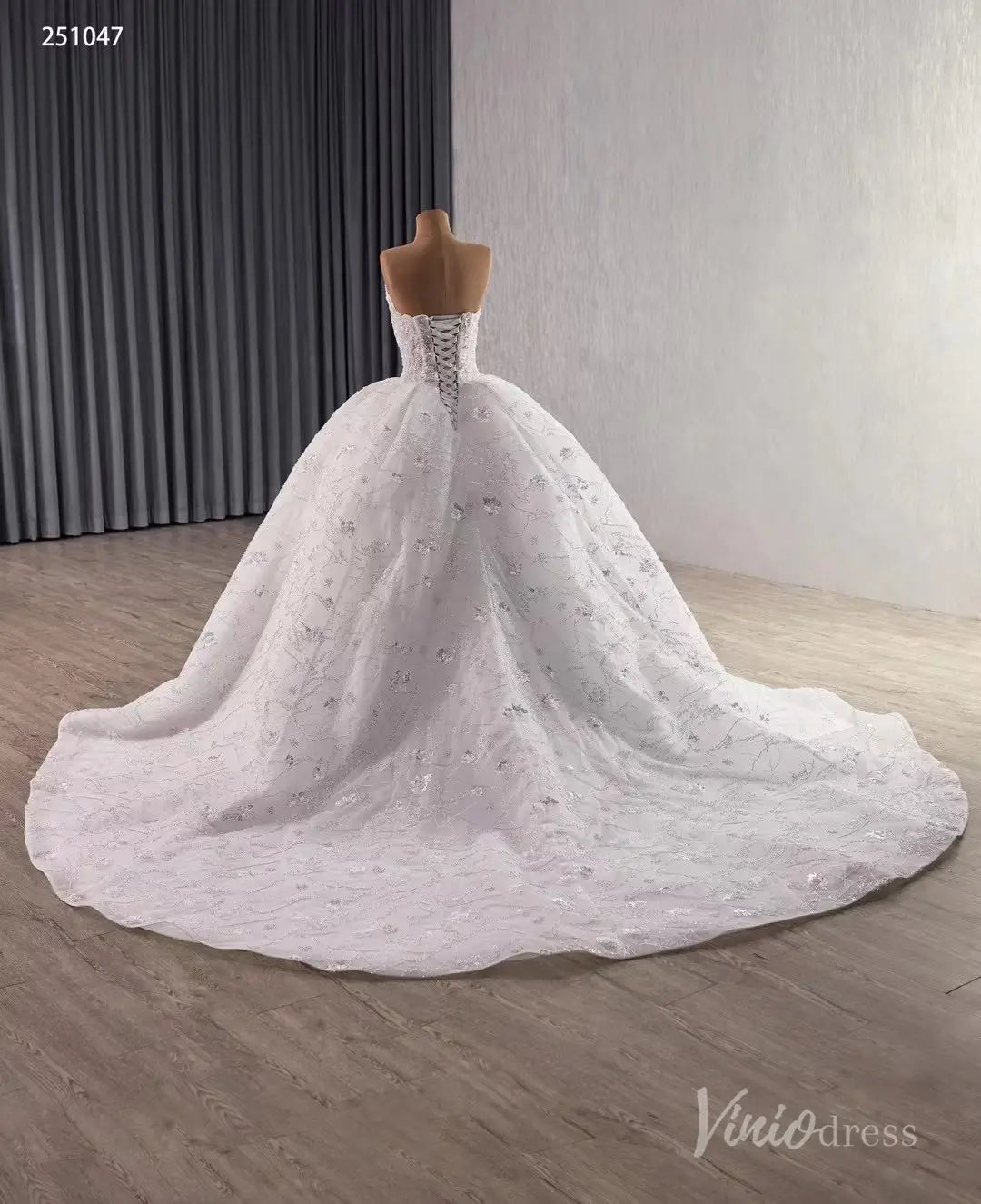 Luxury Strapless Ball Gown Wedding Dress Plus Size Chapel Train 251047-wedding dresses 2025 -Viniodress-Ivory-Custom Size-