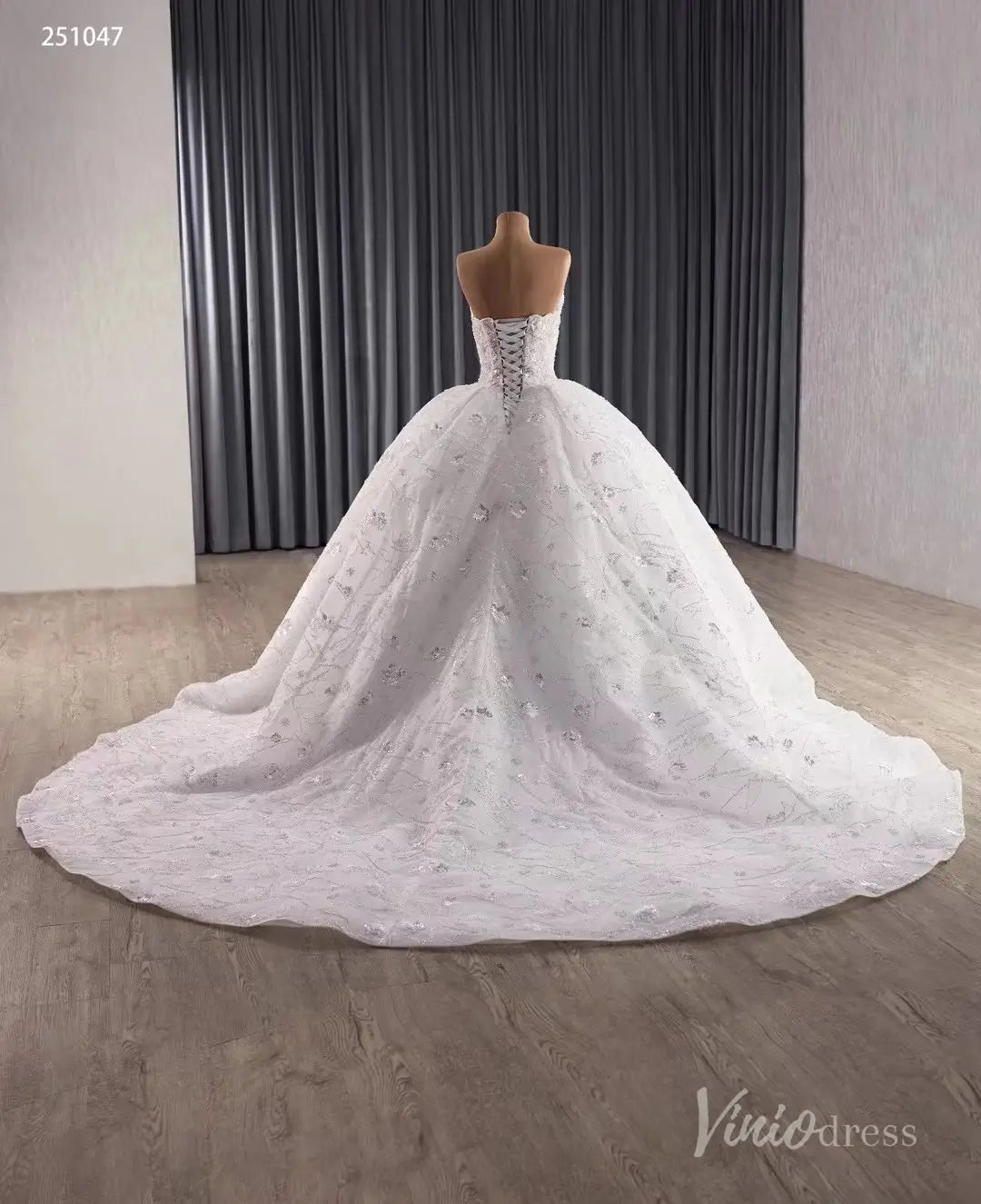 Luxury Strapless Ball Gown Wedding Dress Plus Size Chapel Train 251047-wedding dresses 2025 -Viniodress-Ivory-Custom Size-