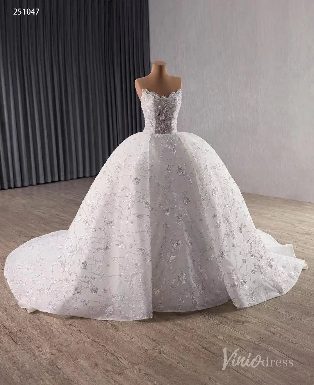 Luxury Strapless Ball Gown Wedding Dress Plus Size Chapel Train 251047-wedding dresses 2025 -Viniodress-Ivory-Custom Size-