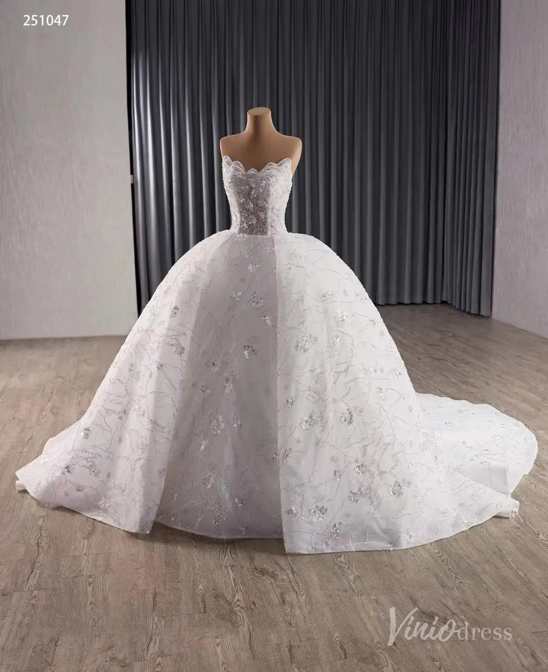 Luxury Strapless Ball Gown Wedding Dress Plus Size Chapel Train 251047-wedding dresses 2025 -Viniodress-Ivory-Custom Size-