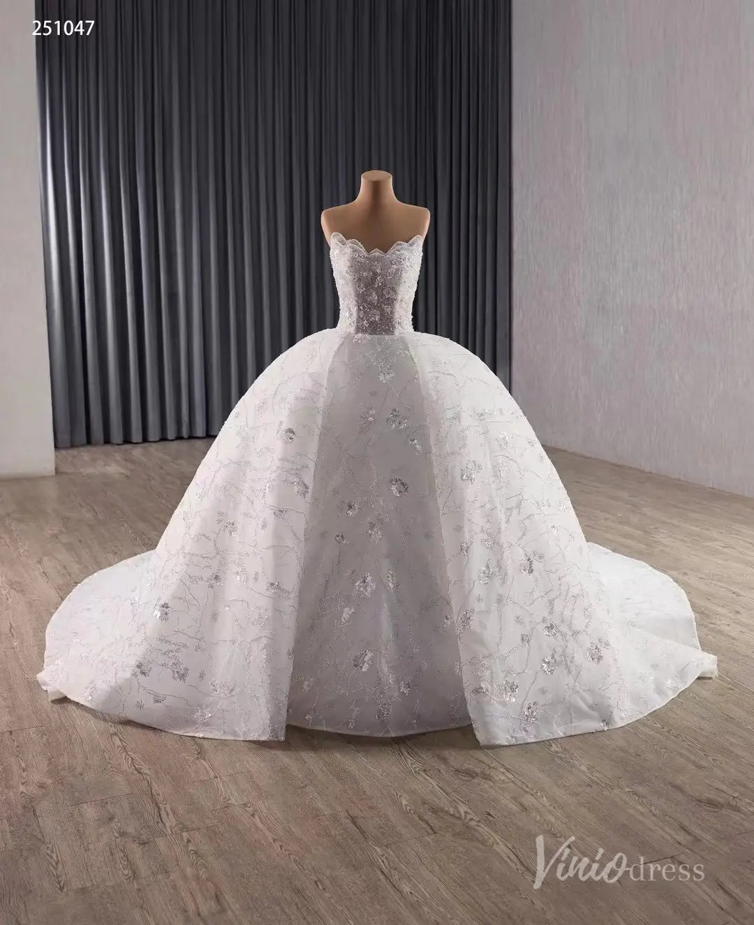 Luxury Strapless Ball Gown Wedding Dress Plus Size Chapel Train 251047-wedding dresses 2025 -Viniodress-Ivory-Custom Size-