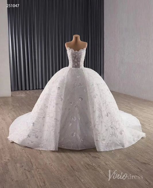 Luxury Strapless Ball Gown Wedding Dress Plus Size Chapel Train 251047-wedding dresses 2025 -Viniodress-Ivory-Custom Size-