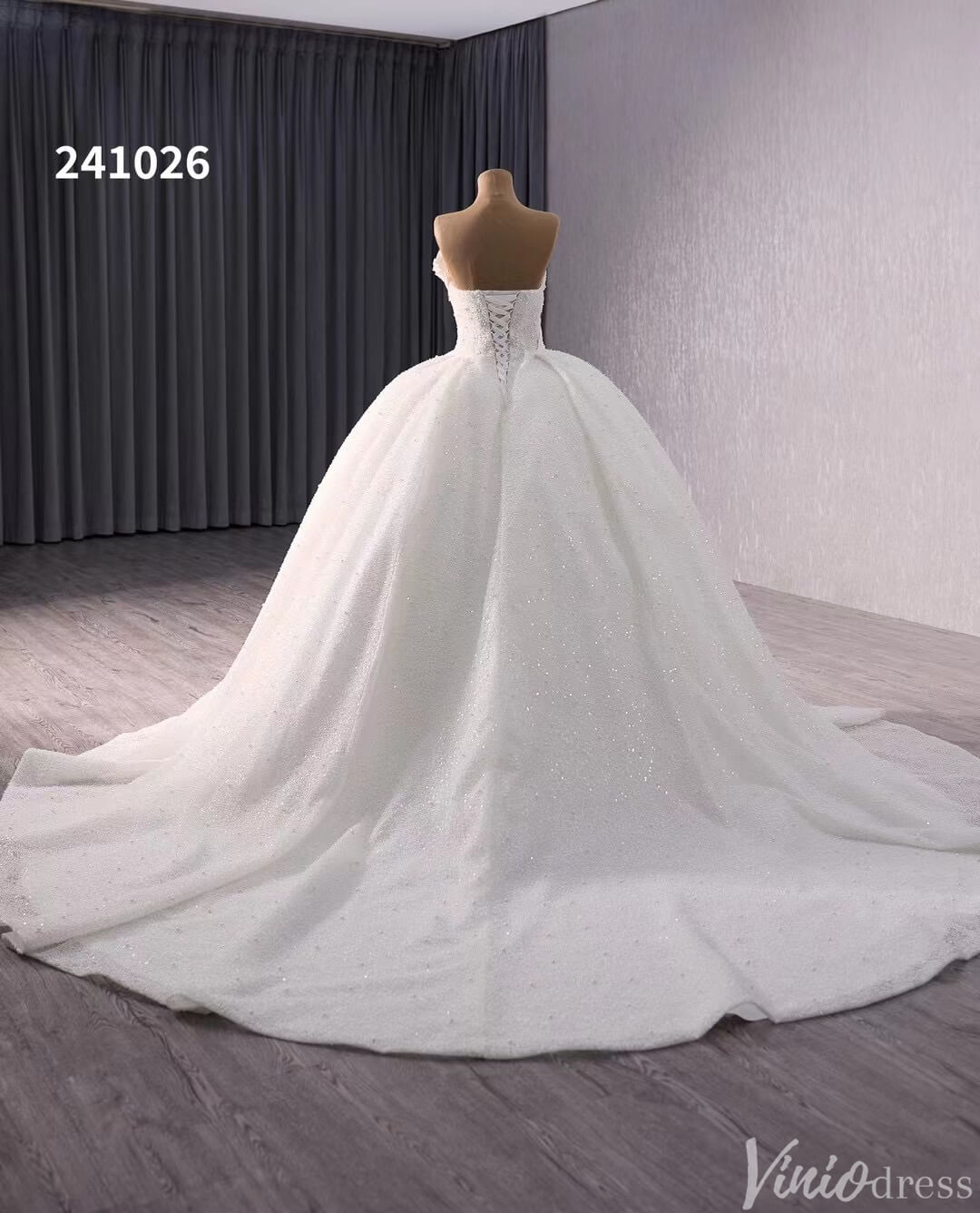 Luxury Strapless Beaded Wedding Gown Sparkly Ivory Bridal Dress 241026-wedding dresses 2025 -Viniodress-Ivory-Custom Size-