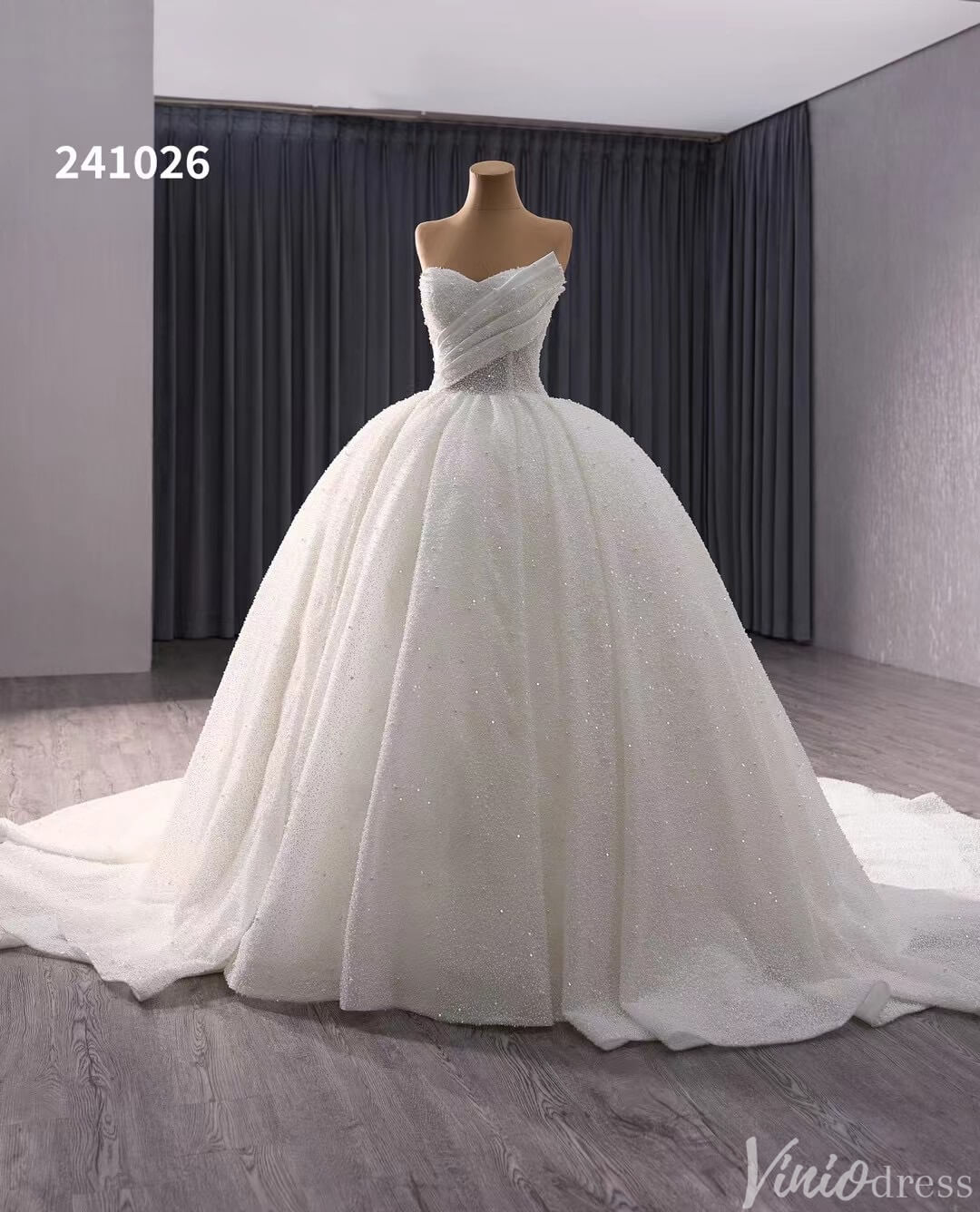 Luxury Strapless Beaded Wedding Gown Sparkly Ivory Bridal Dress 241026-wedding dresses 2025 -Viniodress-Ivory-Custom Size-