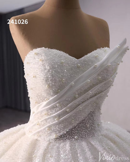 Luxury Strapless Beaded Wedding Gown Sparkly Ivory Bridal Dress 241026-wedding dresses 2025 -Viniodress-Ivory-Custom Size-