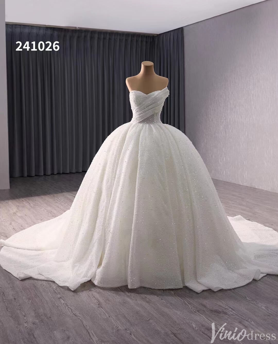 Luxury Strapless Beaded Wedding Gown Sparkly Ivory Bridal Dress 241026-wedding dresses 2025 -Viniodress-Ivory-Custom Size-